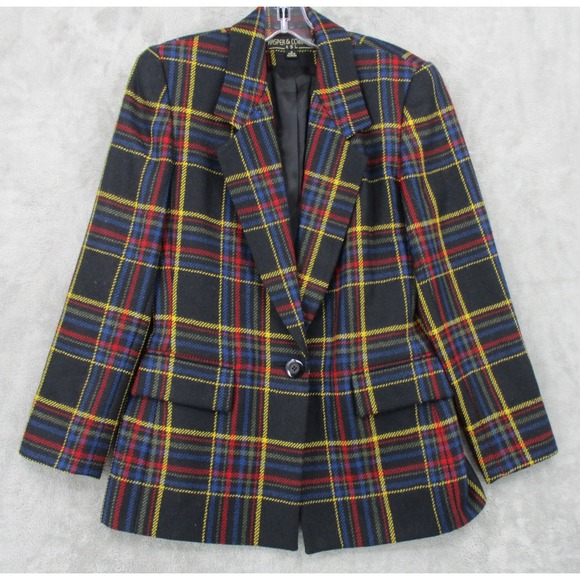 Kasper & Company Blazer 4 Plaid Wool Preppy Academia Schoolgirl Button‎ Career - Picture 1 of 11